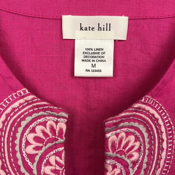 Kate Hill NWT 100% linen medium embroidered top - Picture 4 of 10